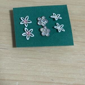 Floral Stud Earrings Set with Pink and White Accents